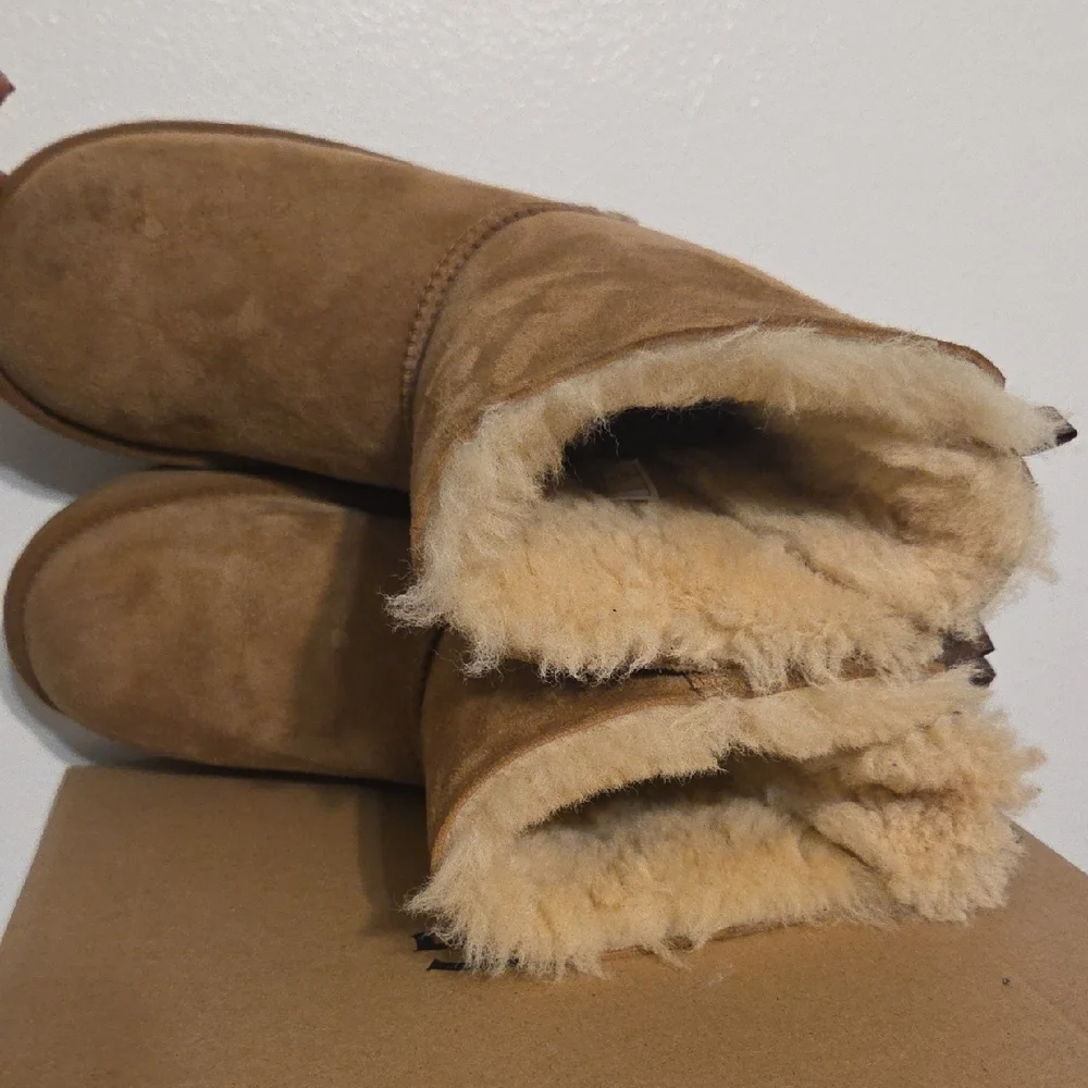 UGG Chestnut Suede Bow-Back Plush Sheepskin Boots